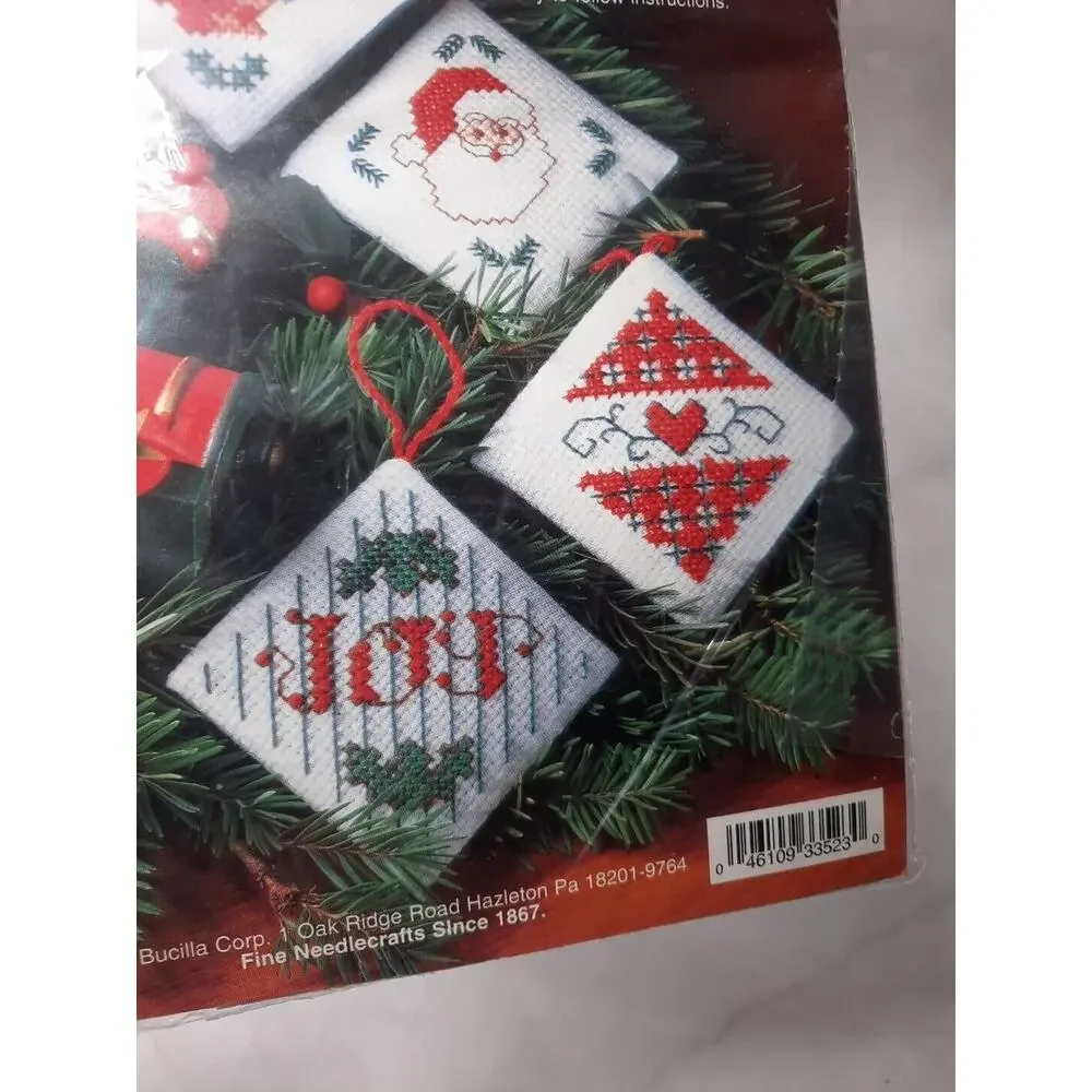 1995 Bucilla Gallery Of Stitches Christmas Traditions Cross Stitch 4 Ornaments